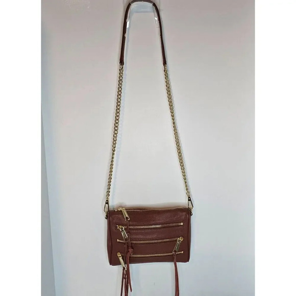 Rebecca Minkoff Mini 5 Zip Crossbody Genuine Leather Purse Bag Moto WHISKEY RED - Picture 9 of 14